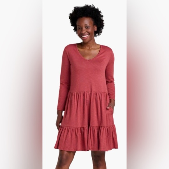 Toad&Co Marley Tiered Long-Sleeve Short Dress Soft Marled Boho Size XS - Picture 4 of 11